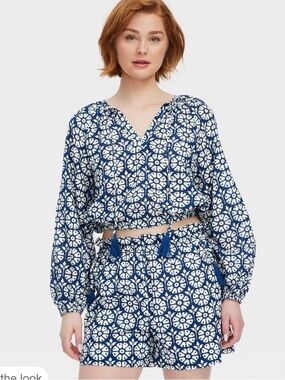 Roller Rabbit x Target Women's Blue Tie-Front Top NWT